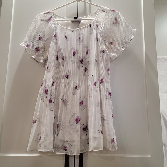 Banana Republic Blouse Top Shirt Floral Flowy White Purple Women XS-Small - Picture 16 of 16
